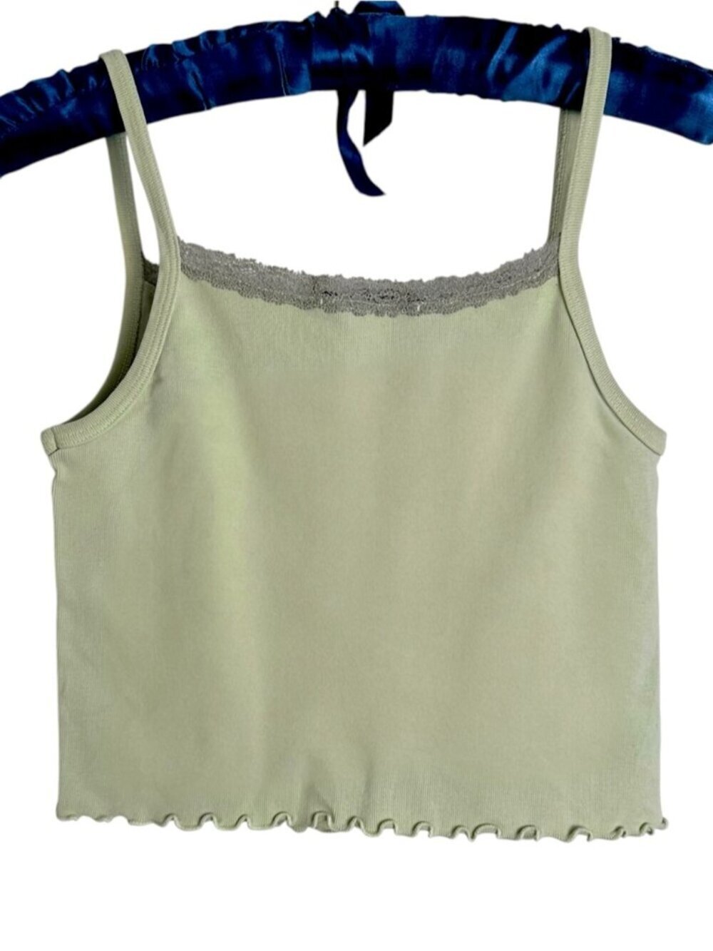 RARE Brandy Melville J. Galt light green ruffle lace trim Skylar crop tank top S - Picture 3 of 4